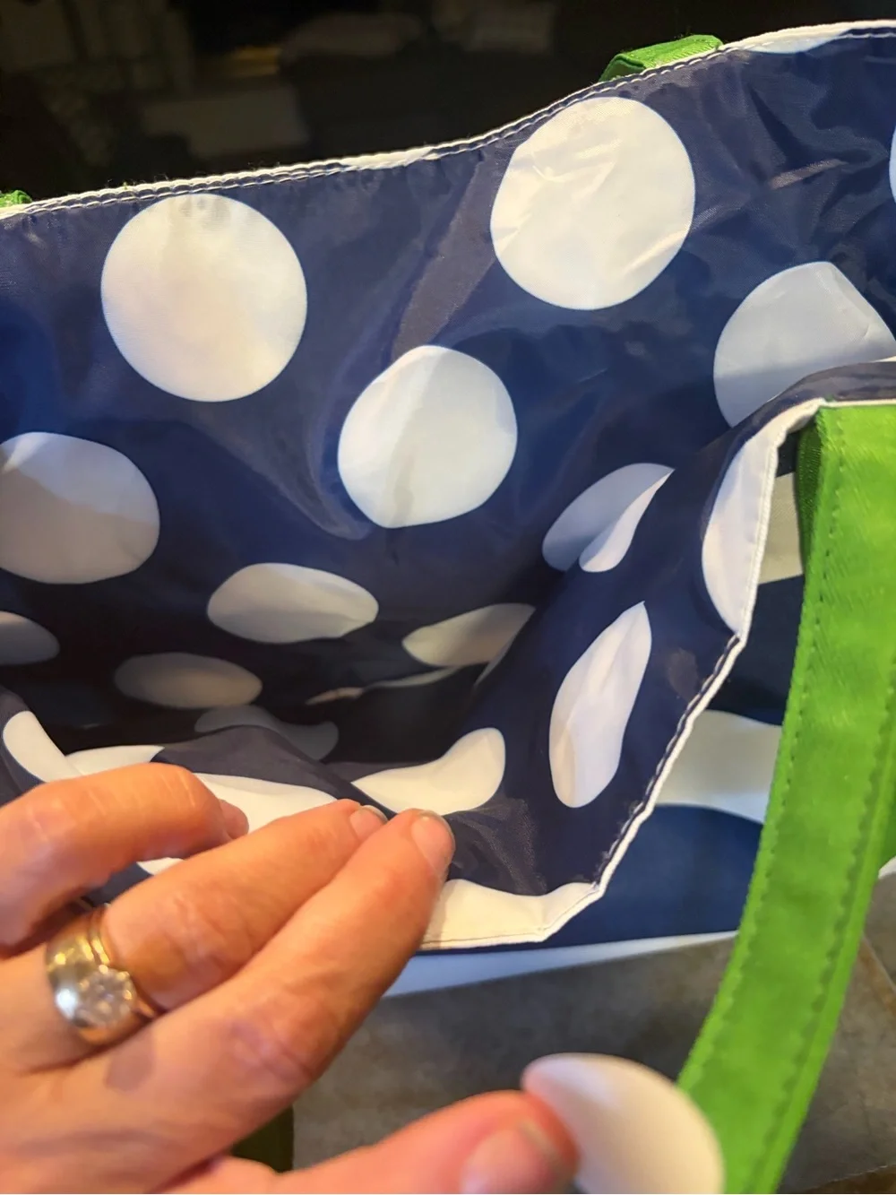 kate spade & Clinque Collab Navy &White Stripe Tote w/ Green Handles and pouche